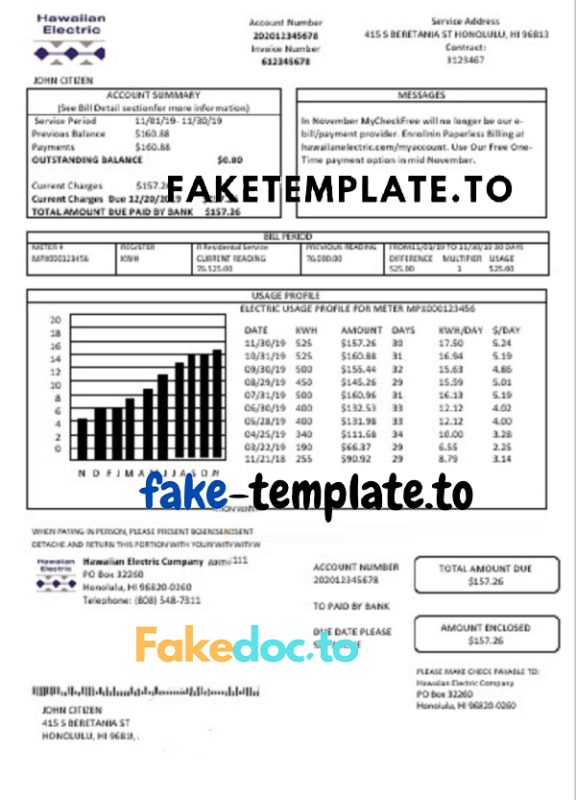 Hawaii Utility Bill Psd Template Hawaii Proof of address Psd Template