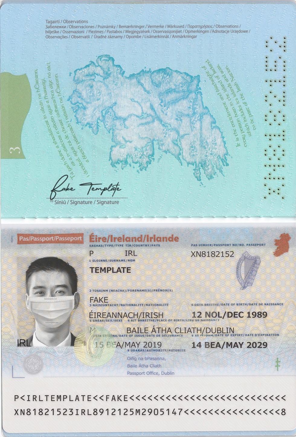 Fake Irish Passport Template Ireland Passport Psd FakeTemplate cc